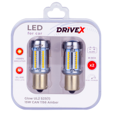 Светодиоды в габары, подсветку номера, салон DriveX Glow UL2 S25(1) Amber 12V 15W CAN 2600Lm 1156/P21W BA15S d-15mm кол-т.