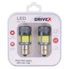Светодиоды в габары, подсветку номера, салон DriveX Glow FAN1 S25(1) 9-48V 30W CAN 3000Lm 1156/P21W BA15S d-15mm к-т.