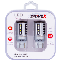 Светодиоды в габары, подсветку номера, салон DriveX Glow UL1 T20(2) 9-48V 30W CAN 2600Lm 7443/W21/5W base-16mm EU к-т.