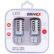 Світлодіоди в габаритні вогні. Підсвітку номера та салона DriveX Glow UL1 T20(2) 9-48V 30W CAN 2600Lm 7443/W21/5W base-16mm EU к-т.