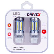 Світлодіоди в габаритні вогні. Підсвітку номера та салона DriveX Glow UL2 T20(1) 12V 15W CAN 2600Lm 7440/W21W base-16mm EU к-т.