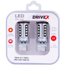 Світлодіоди в габаритні вогні. Підсвітку номера та салона DriveX Glow UL1 T20(1) 9-48V 30W CAN 2600Lm 7440/W21W base-16mm EU к-т.