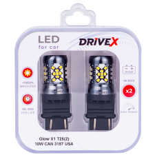 Светодиоды в габары, подсветку номера, салон DriveX Glow X1 T25(2) 12-24V 10W CAN 1200Lm 3157/P27/7W base-16mm USA кол-т.