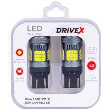 Світлодіоди в габаритні вогні. Підсвітку номера та салона DriveX Glow FAN1 T20(2) 9-48V 30W CAN 3000Lm 7443/W21/5W base-16mm EU к-т.