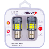 Світлодіоди в габаритні вогні. Підсвітку номера та салона DriveX Glow FAN1 S25(2) 9-48V 30W CAN 3000Lm 1157/P21/5W BAY15D d-15mm к-т.
