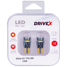 Світлодіоди в габаритні вогні. Підсвітку номера та салона DriveX Glow X1 T10 12-24V 3W CAN 400Lm W5W base-10mm к-т.