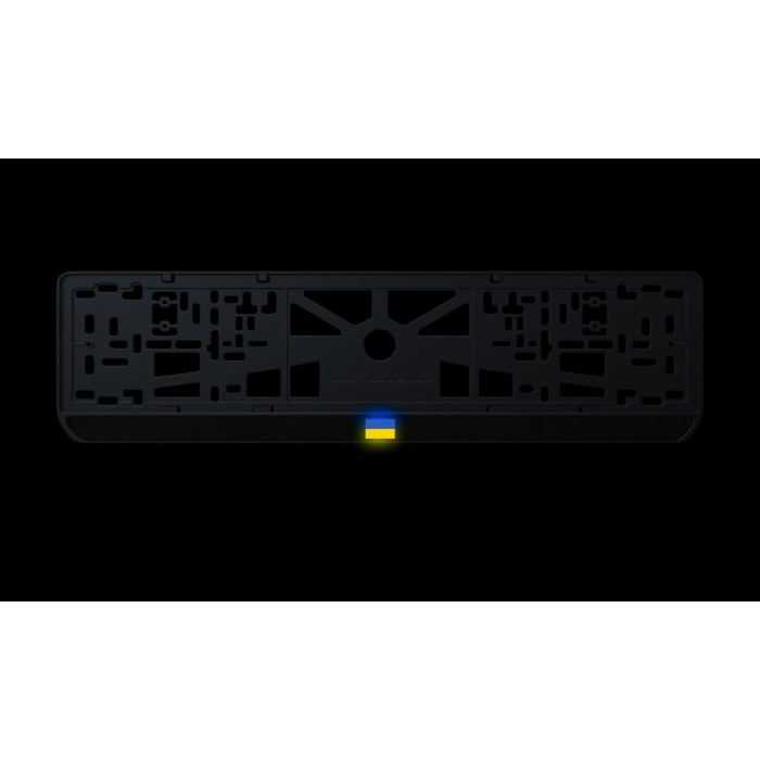 Номерна рамка "Прапор України" із високоякісного ABS пластику Ledos виглядає як LCD дисплей.