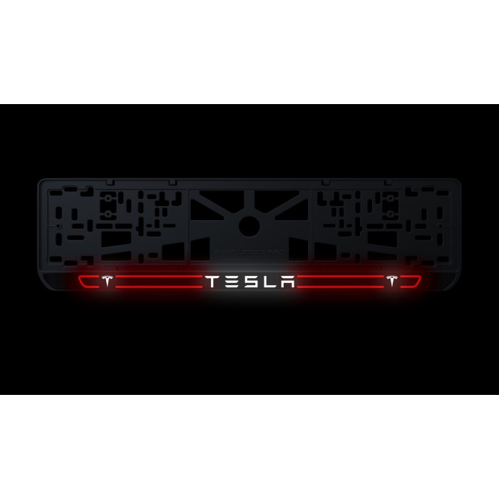 Номерна рамка Tesla стиль #5 із високоякісного ABS пластику Ledos виглядає як LCD дисплей.