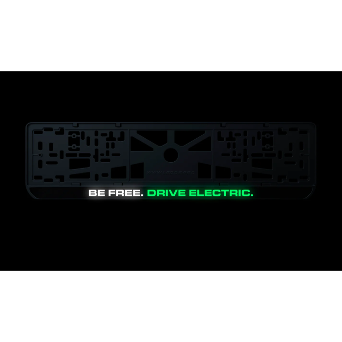 Номерна рамка BE FREE. DRIVE ELECTRIC із високоякісного ABS пластику Ledos виглядає як LCD дисплей.