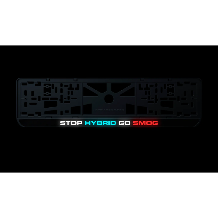 Номерна рамка STOP HYBRID GO SMOG із високоякісного ABS пластику Ledos виглядає як LCD дисплей.