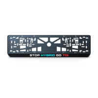 Номерная рамка STOP HYBRID GO TDI из высококачественного ABS пластика Ledos выглядит как LCD дисплей