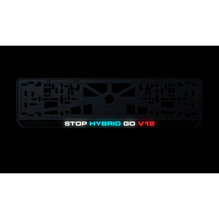 Номерна рамка STOP HYBRID GO V12 із високоякісного ABS пластику Ledos виглядає як LCD дисплей.