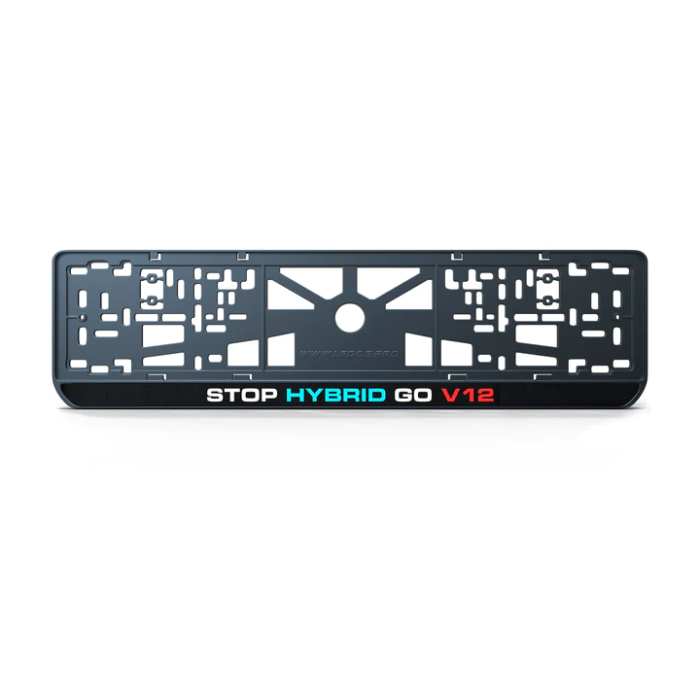 Номерна рамка STOP HYBRID GO V12 із високоякісного ABS пластику Ledos виглядає як LCD дисплей.