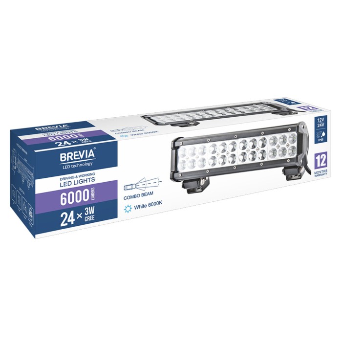 Фара светодиодная Brevia Cree Combo 10-30V, 72W (24x3W), 6000Lm, 1шт