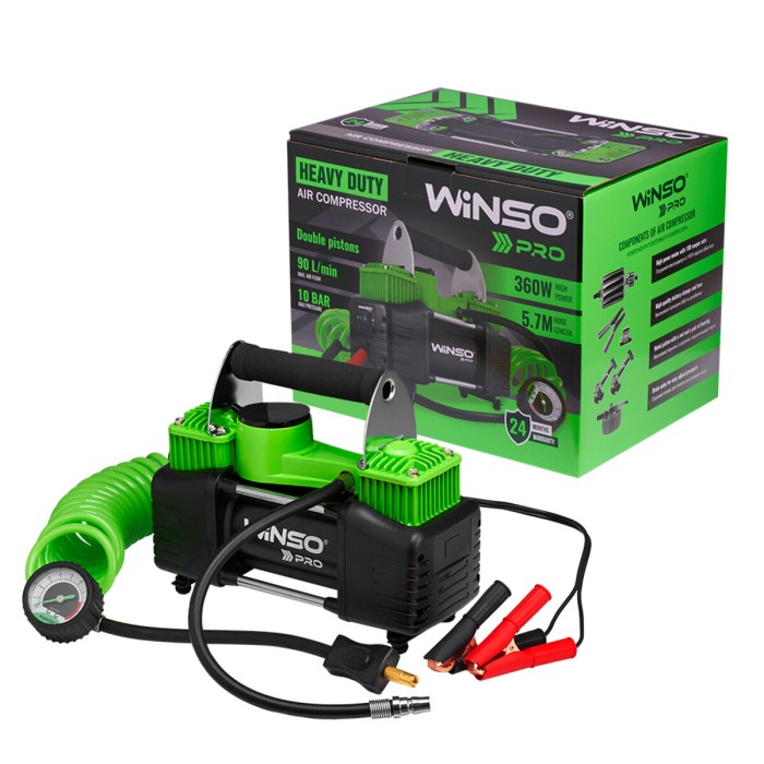 Компресор автомобільний Winso Pro Heavy Duty 12В 10Атм 90л/хв із зажимами АКБ