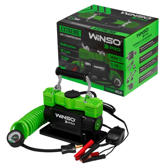 Компресор автомобільний Winso Pro Extreme 12В 10Атм 90л/хв із зажимами АКБ