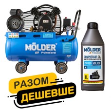 Комплект воздушный компрессор Molder с ресивером 50л, 1500Вт + компрессорное масло Molder VDL 100 1л