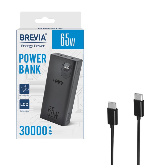 Повербанк (Power Bank) Brevia 30000mAh 65W Li-Pol, LCD чорний