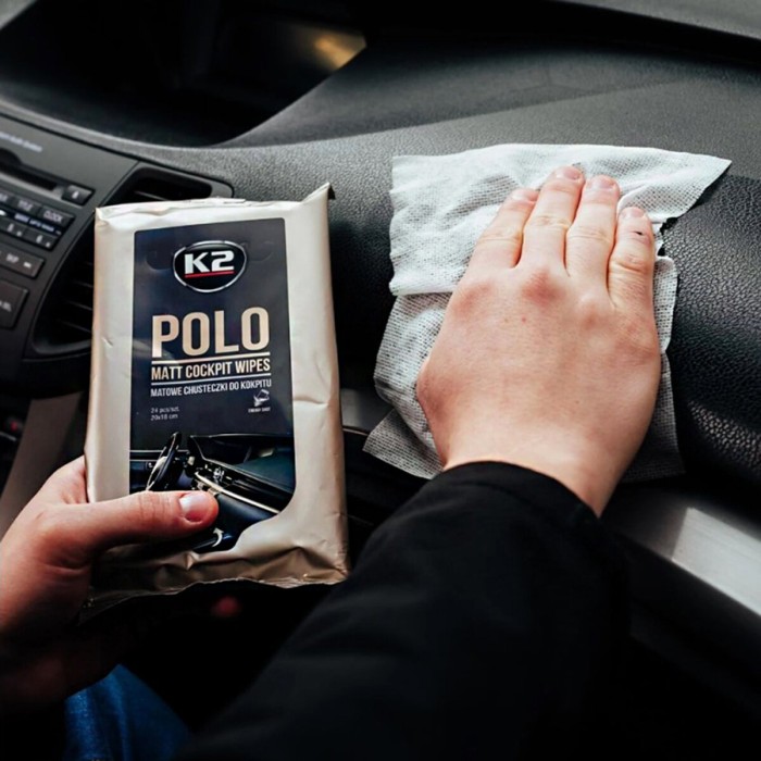 Серветки вологі для очищення панелі приладів та пластикових деталей K2 Polo Matt Cockpit Wipes 24шт