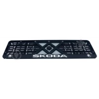 Рамка номера Skoda "защіпка" 3D напис Хромований (Поліпроп./гнучкий морозостійкий)